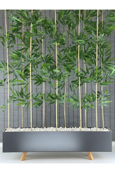 Ahşap Ayaklı 1mt Saksılı 10 Bambu Gövdeli 180cm Dikdörtgen YapayYapraklı Dekoratif Bambu Seperatör