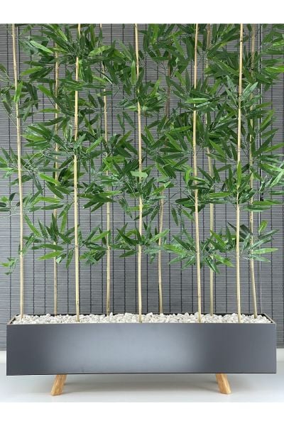 Ahşap Ayaklı 1mt Saksılı 10 Bambu Gövdeli 180cm Dikdörtgen YapayYapraklı Dekoratif Bambu Seperatör