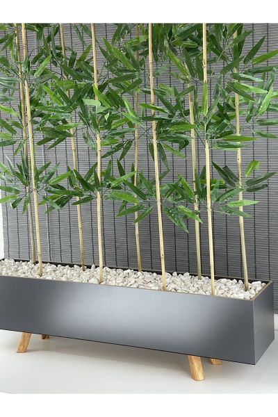 Ahşap Ayaklı 1mt Saksılı 10 Bambu Gövdeli 180cm Dikdörtgen YapayYapraklı Dekoratif Bambu Seperatör