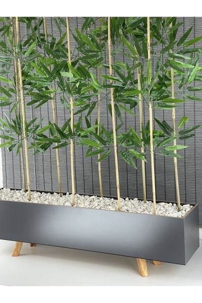 Ahşap Ayaklı 1mt Saksılı 10 Bambu Gövdeli 180cm Dikdörtgen YapayYapraklı Dekoratif Bambu Seperatör