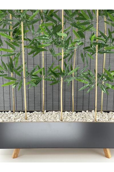 Ahşap Ayaklı 1mt Saksılı 10 Bambu Gövdeli 180cm Dikdörtgen YapayYapraklı Dekoratif Bambu Seperatör