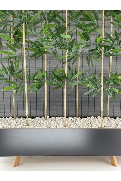 Ahşap Ayaklı 1mt Saksılı 10 Bambu Gövdeli 180cm Dikdörtgen YapayYapraklı Dekoratif Bambu Seperatör