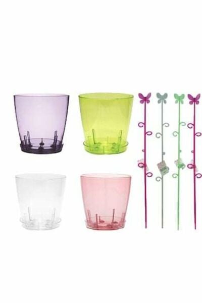 Poliwork Orkide Saksısı 1.6 Lt Tabaklı 4'Lü+Destek Çubuğu 54cm 4 Adet