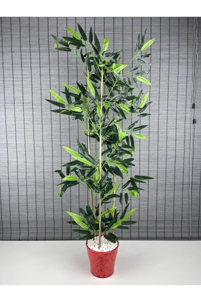 Yapay Yoğun Yapraklı Dekoratif Bambu Ağacı 1.Kalite Renkli Cameks Saksılı 3 Gövde 110cm