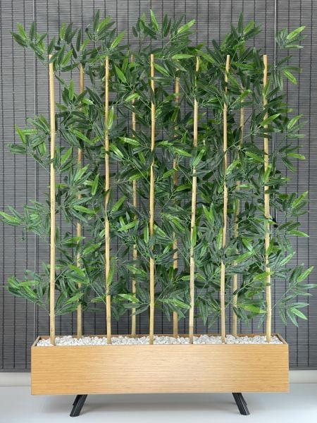 Ahşap Ayaklı 1mt Saksılı 10 Bambu Gövdeli 180cm Yapay Yapraklı Dekoratif Bambu Seperatör