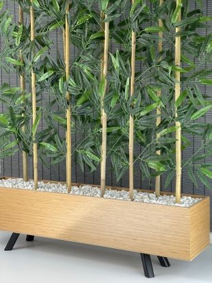 Ahşap Ayaklı 1mt Saksılı 10 Bambu Gövdeli 180cm Yapay Yapraklı Dekoratif Bambu Seperatör