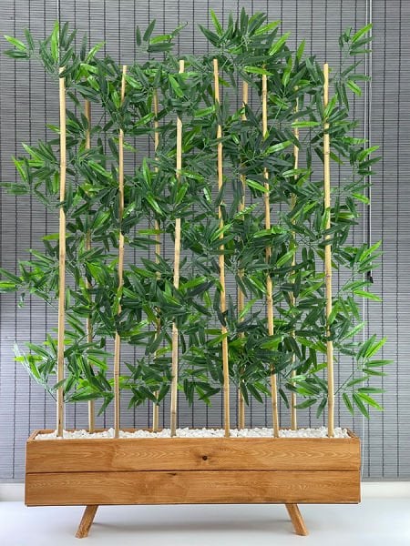 Bahçem Ahşap Çam 1mt Saksılı 10 Bambu Gövdeli 180cm Dikdörtgen Yapay Yapraklı Dekoratif Bambu Seperatör