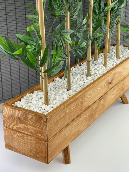 Bahçem Ahşap Çam 1mt Saksılı 10 Bambu Gövdeli 180cm Dikdörtgen Yapay Yapraklı Dekoratif Bambu Seperatör