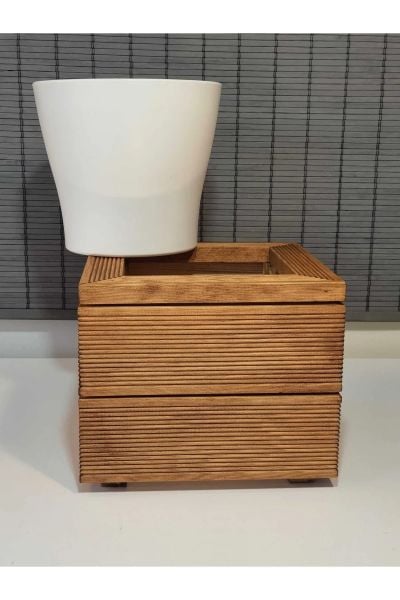 Dekoratif Kare  Ahşap Saksı 25x21cm 1.Sınıf İthal Çam Teak İç Saksılı