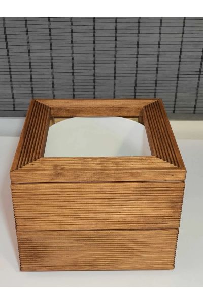 Dekoratif Kare Ahşap Saksı 1.Sınıf İthal Çam Teak İç Saksılı 25x21cm