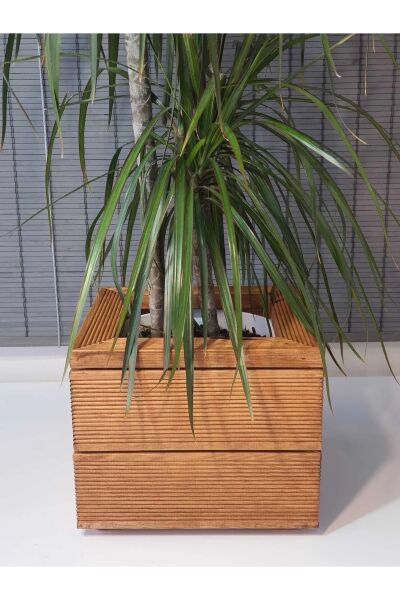 Dekoratif Kare Ahşap Saksı 1.Sınıf İthal Çam Teak İç Saksılı 25x21cm
