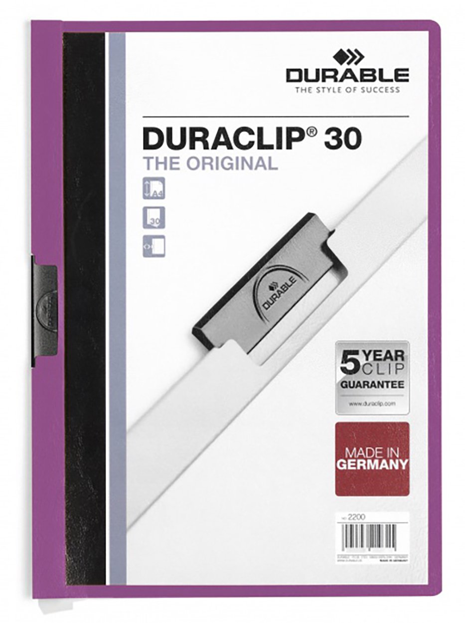 Durable Duraclip 30 Sayfa Kapasiteli Sıkıştırmalı Dosya Mor