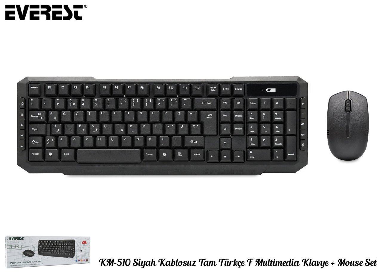 Everest KM-510 Siyah Kablosuz Q Multimedia Klavye + Mouse Set