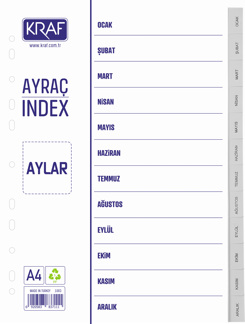 Kraf 1003 Aylar Dosya Ayraç /Seperatör