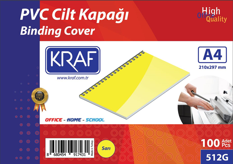 Kraf 512G Cilt Kapağı A4 160Mic 100 'lü Sarı