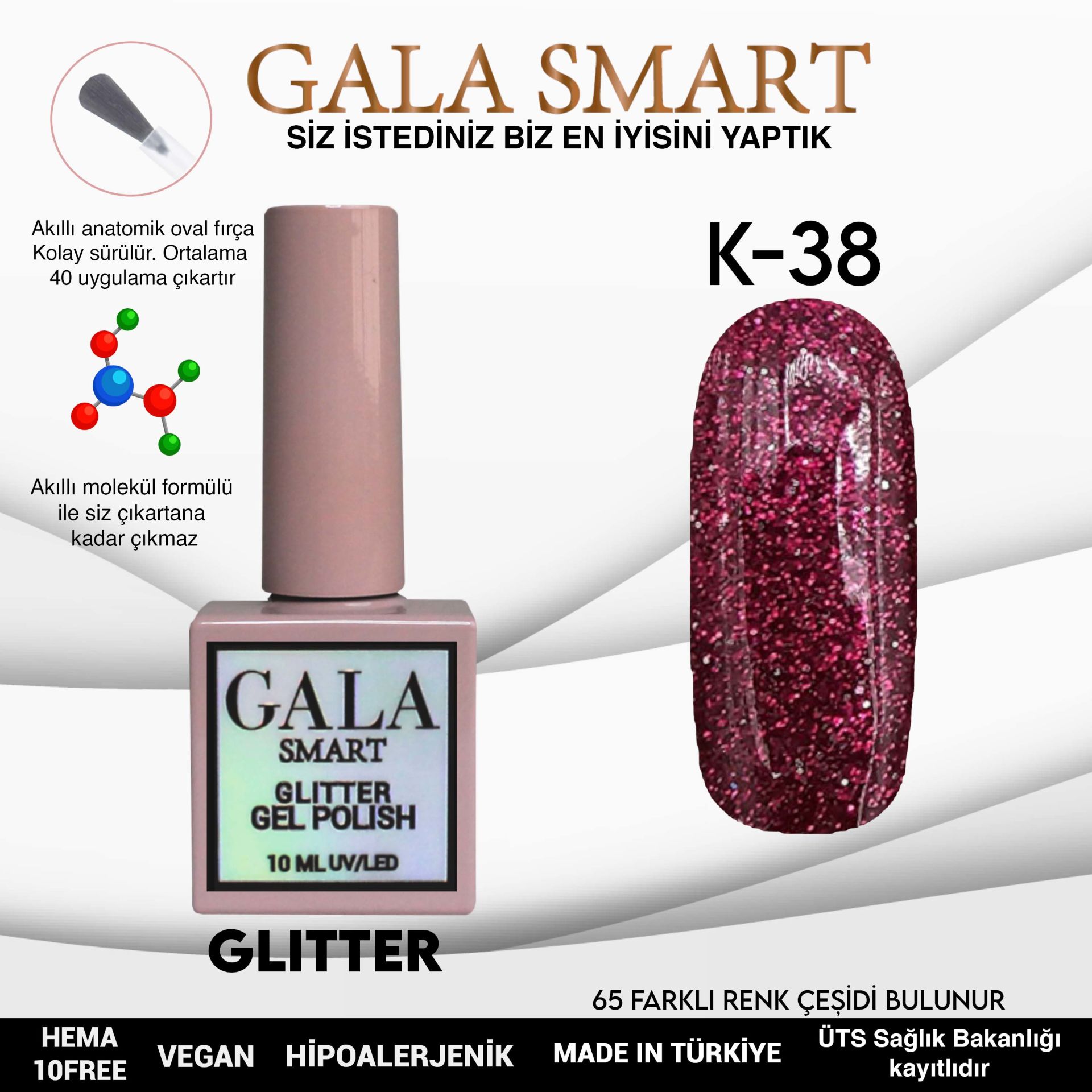 GALA SMART GLITTER KALICI OJE 10 mle K38