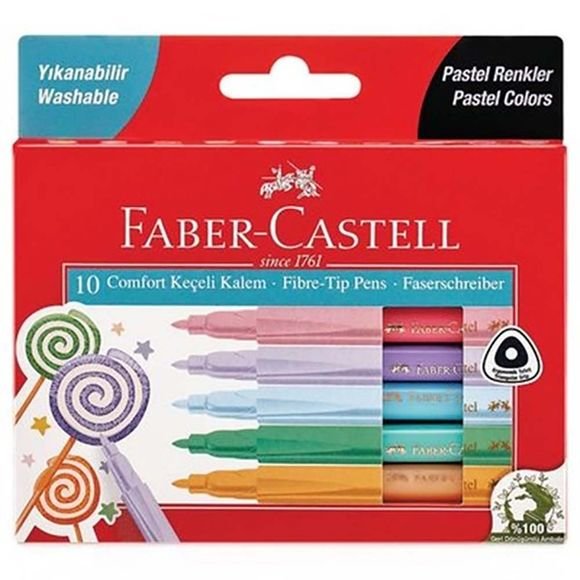 Faber Castell Comfort Keçeli Kalem Pastel Renkler, 10’Lu