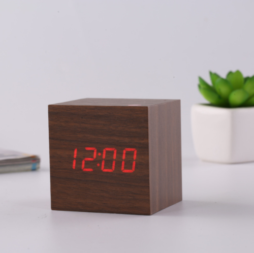 Wooden Digital LED Alarm Clock USB Charge and Battery Powered Small DG-628