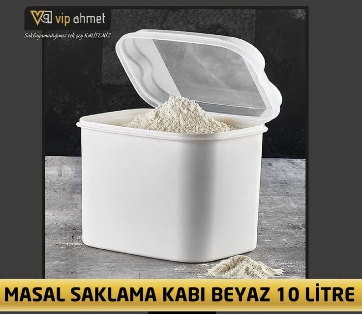 VP-037 Masal Un ve Bakliyat Saklama Kabı 10 Litre - Beyaz