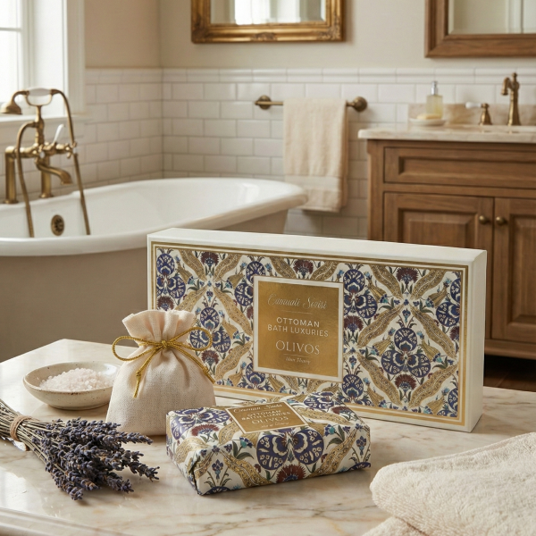 Olivos Osmanlı Serisi Desen 1  Hediye Seti: 250 gr Zeytinyağlı Sabun + 100 gr Granül Sabun