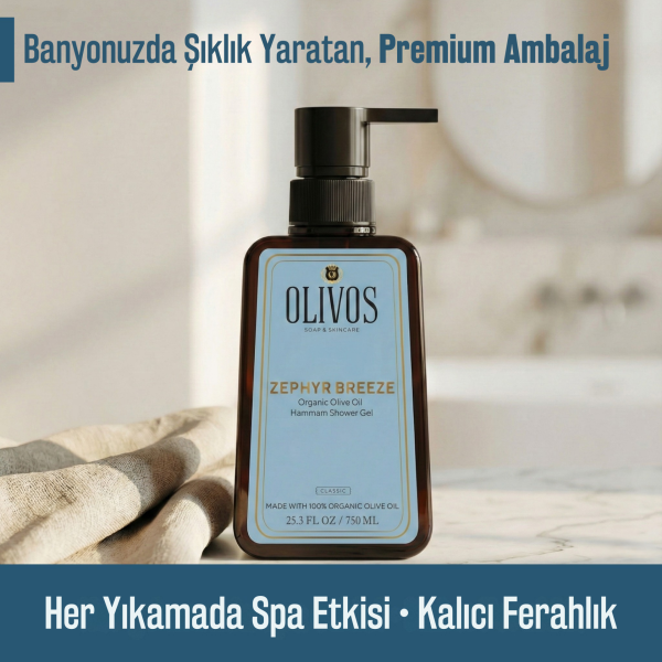 Olivos %100 Doğal Zeytinyağlı Hamam Kokulu Banyo ve Duş Jeli – Paraben ve Sülfat içermez, Nazik Temizlik ve Nem Desteği, 750 ml