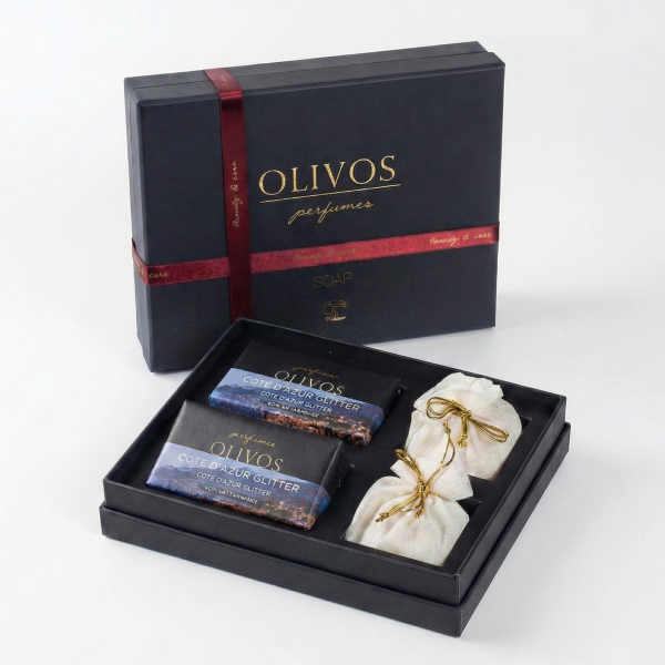 Olivos Parfüm Serisi Cote D'azur Işıltısı Hediye Seti: 2 x 250 gr Katı Sabun + 2 x 100 gr Granül Sabun