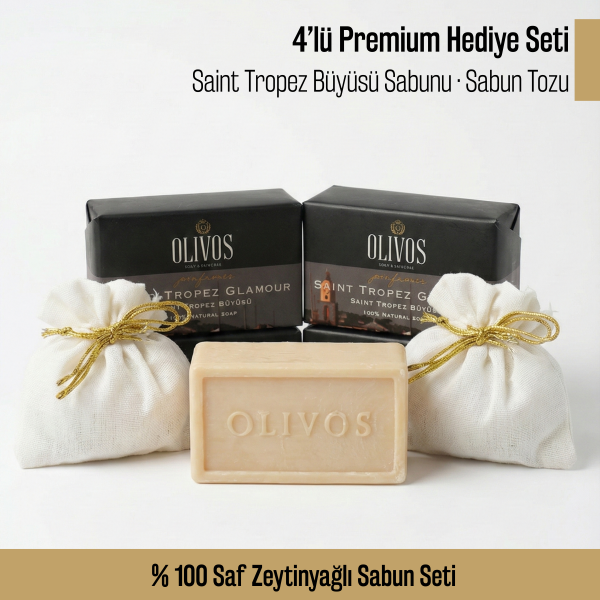 Olivos Parfüm Serisi Saint Tropez Büyüsü Hediye Seti: 2 x 250 gr Katı Sabun + 2 x 100 gr Granül Sabun