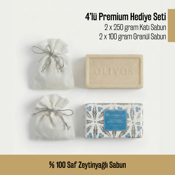 Olivos Osmanlı Serisi Çintemani Hediye Seti: 2 x 250 gr Katı Sabun + 2 x 100 gr Granül Sabun
