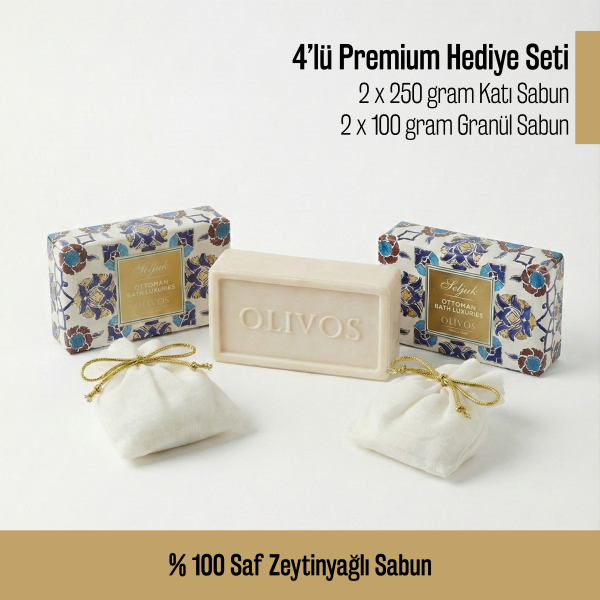 Olivos Osmanlı Serisi Seljuk Hediye Seti: 2 x 250 gr Katı Sabun + 2 x 100 gr Granül Sabun