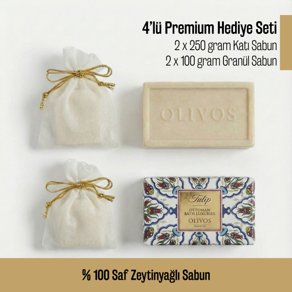 Olivos Osmanlı Serisi Tulip Hediye Seti: 2 x 250 gr Katı Sabun + 2 x 100 gr Granül Sabun