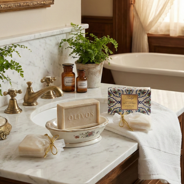 Olivos Osmanlı Serisi Tulip Hediye Seti: 2 x 250 gr Katı Sabun + 2 x 100 gr Granül Sabun