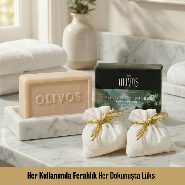 Olivos Parfüm Serisi Amazon Ferahlığı Hediye Seti: 2 x 250 gr Katı Sabun + 2 x 100 gr Granül Sabun
