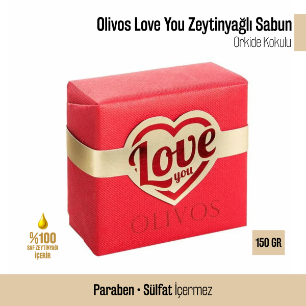 Olivos Love You Orkide Kokulu %100 Saf Zeytinyağlı El Yapımı Sabun | Paraben & Sülfat İçermez, 150 gr