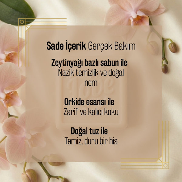 Olivos Love You Orkide Kokulu %100 Saf Zeytinyağlı El Yapımı Sabun | Paraben & Sülfat İçermez, 150 gr