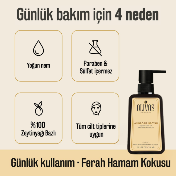 Doğal Zeytinyağlı Mandalina Kokulu Banyo Duş Jeli Zeytinyağı Mandalinalı Nemlendirici 4 ADET 750ML