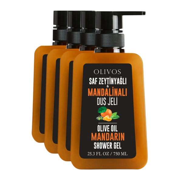 Doğal Zeytinyağlı Mandalina Kokulu Banyo Duş Jeli Zeytinyağı Mandalinalı Nemlendirici 4 ADET 750ML