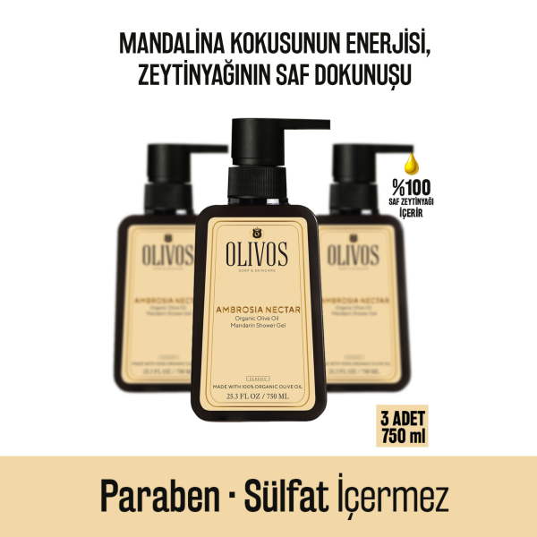 Doğal Zeytinyağlı Mandalina Kokulu Banyo Duş Jeli Zeytinyağı Mandalinalı Nemlendirici 3 ADET 750ML