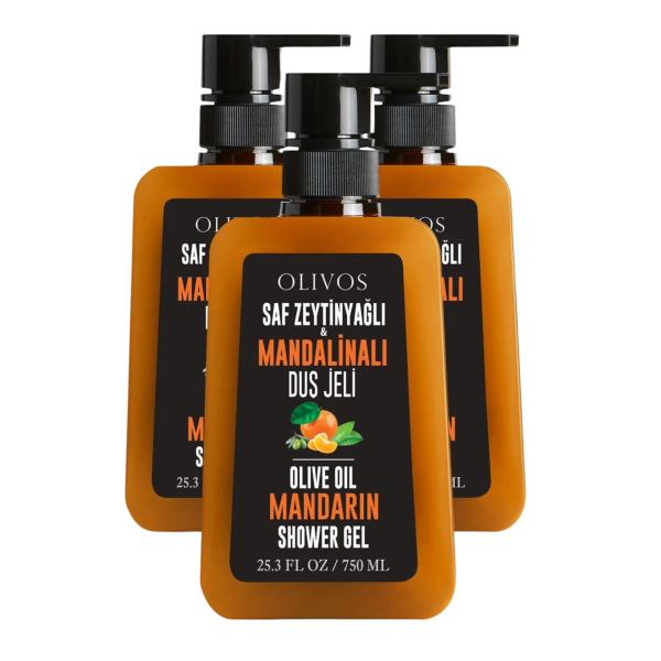 Doğal Zeytinyağlı Mandalina Kokulu Banyo Duş Jeli Zeytinyağı Mandalinalı Nemlendirici 3 ADET 750ML