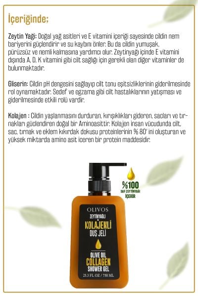 Doğal Zeytinyağlı Kolajenli Banyo Ve Duş Jeli Zeytinyağı Besleyici Cilt Nemlendirici 2 ADET 750ML