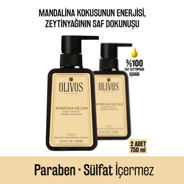 Doğal Zeytinyağlı Mandalina Kokulu Banyo Duş Jeli Zeytinyağı Mandalinalı Nemlendirici 2 ADET 750ML