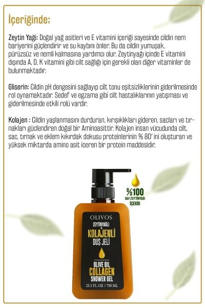 Doğal Zeytinyağlı Kolajenli Banyo Ve Duş Jeli Zeytinyağı Besleyici Cilt Nemlendirici 4 ADET 750ML