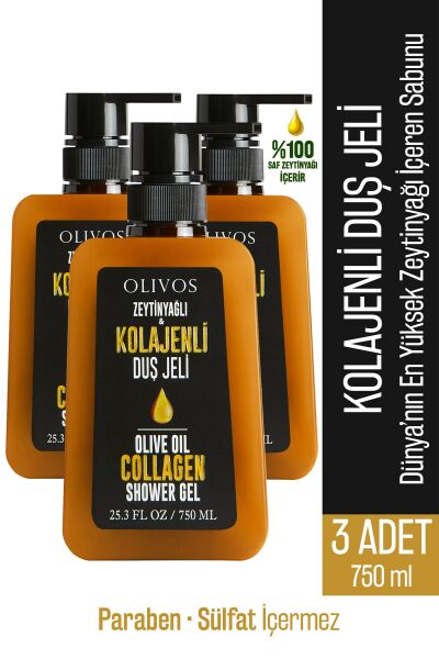 Doğal Zeytinyağlı Kolajenli Banyo Ve Duş Jeli Zeytinyağı Besleyici Cilt Nemlendirici 3 ADET 750ML