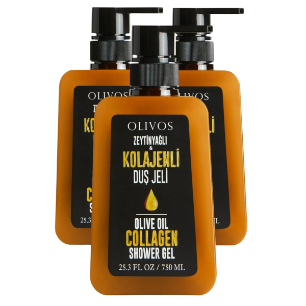 Doğal Zeytinyağlı Kolajenli Banyo Ve Duş Jeli Zeytinyağı Besleyici Cilt Nemlendirici 3 ADET 750ML