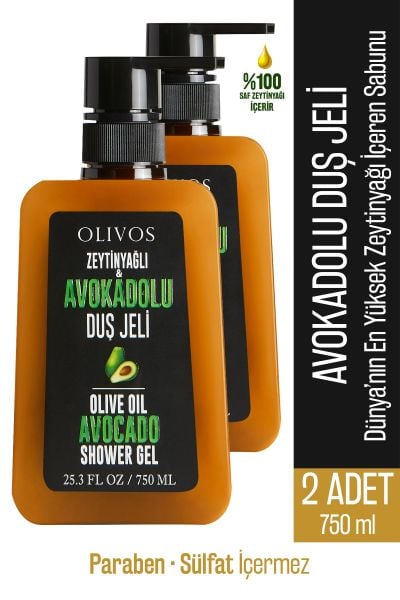 Doğal Zeytinyağlı Avokadolu Banyo Ve Duş Jeli Avokado Zeytinyağı Kuru Cilt Nemlendirici 2 ADET 750ML