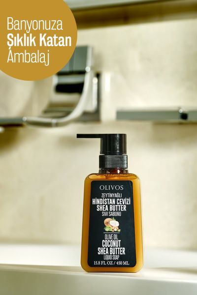 Doğal Zeytinyağlı Hindistan Cevizi Shea Butter Sıvı Sabun Zeytinyağı El Sabunu 4 ADET 450 Ml