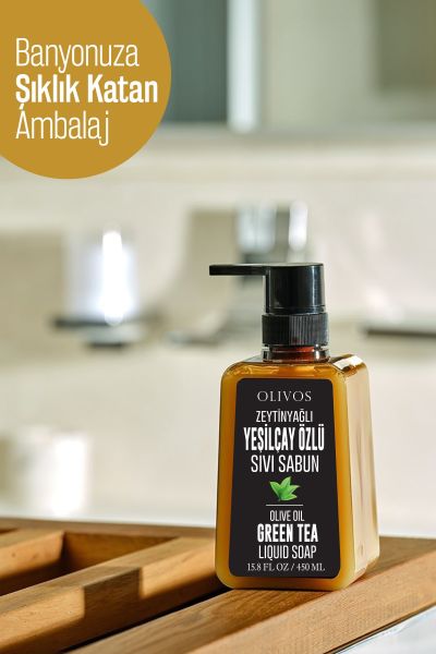 Doğal Zeytinyağlı Yeşil Çaylı Sıvı Sabun Zeytinyağı El Sabunu Yoğun Nemlendirici 4 ADET 450 Ml
