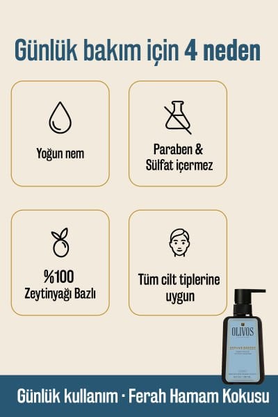 Doğal Zeytinyağlı Hamam Kokulu Sıvı Sabun Zeytinyağı El Sabunu Yoğun Nemlendirici 4 ADET 500 ML