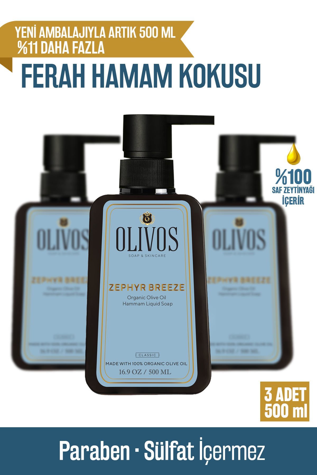 Doğal Zeytinyağlı Hamam Kokulu Sıvı Sabun Zeytinyağı El Sabunu Yoğun Nemlendirici 3 ADET 500 Ml