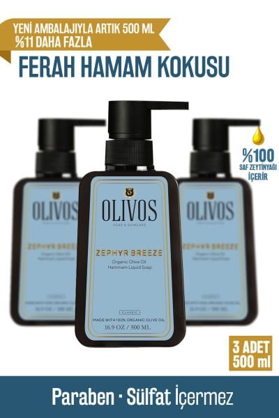 Doğal Zeytinyağlı Hamam Kokulu Sıvı Sabun Zeytinyağı El Sabunu Yoğun Nemlendirici 3 ADET 500 Ml