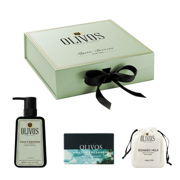 Olivos Mystic Breezes %100 Zeytinyağlı Hediye Sabun Seti (Şakayık & Eşek Sütü) | 3’lü El Yapımı Şık Kutu